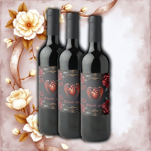 Gotisches Rotes Herz mit Rose - Dunkle Romantik Weinetikett