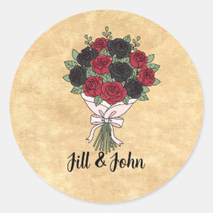 Gotisches rotes und schwarzes Rosenbouquet Hochzei Runder Aufkleber