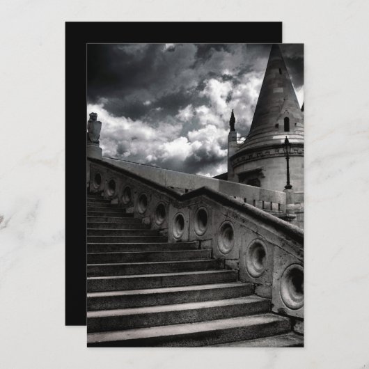 Gotisches Schloss-Schwarzweiss-Halloween-Party Einladung (Vorne/Hinten)