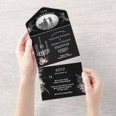 Gotisches Schwarz-Flora-Hochzeitssemble-Foto in ei All In One Einladung (Abreißen)