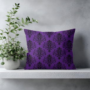Gotisches Schwarz-Purple Damastmuster Kissen