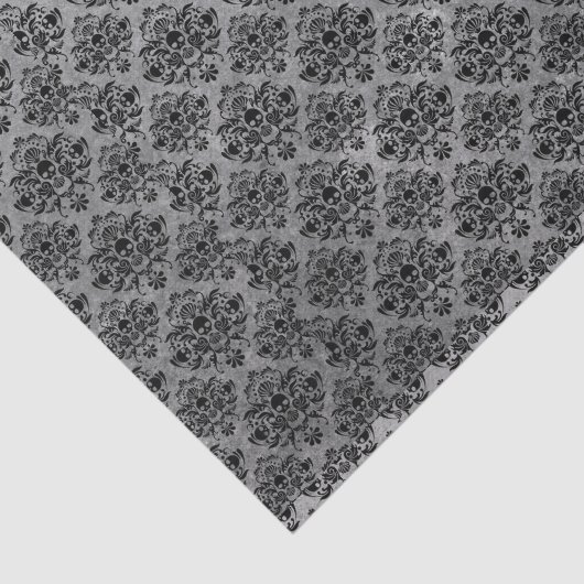 Gotisches schwarzes Schädel-Schmutz-Damast-Muster Seidenpapier (Ausschnitt)