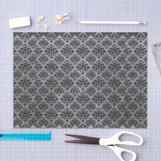 Gotisches schwarzes Schädel-Schmutz-Damast-Muster Seidenpapier (Handwerk)