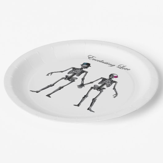 Gotisches Skeleton Couple (Old Pink) Classic Pappteller (Schrägansicht)