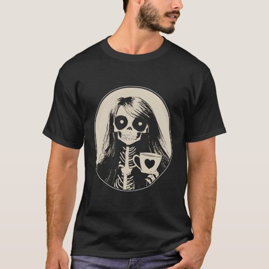 Gotisches Skelett mit Kaffee T-Shirt (Vorderseite)