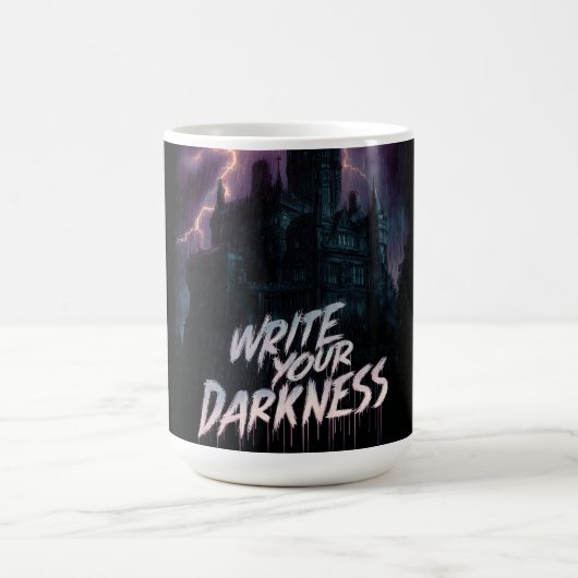 Gotisches Spuk Schloss unter Gewitter mit Text Kaffeetasse (Mittel)
