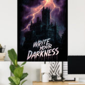 Gotisches Spuk Schloss unter Gewitter mit Text Poster (Heimbüro)