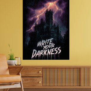Gotisches Spuk Schloss unter Gewitter mit Text Poster