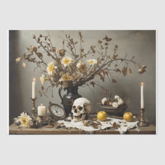 Gotisches Stillleben mit Schädel - Entfärbung - Seidenpapier (Vorderseite)