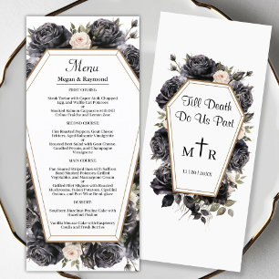 Gotisches Vintages Black Florals Wedding Menu Menükarte