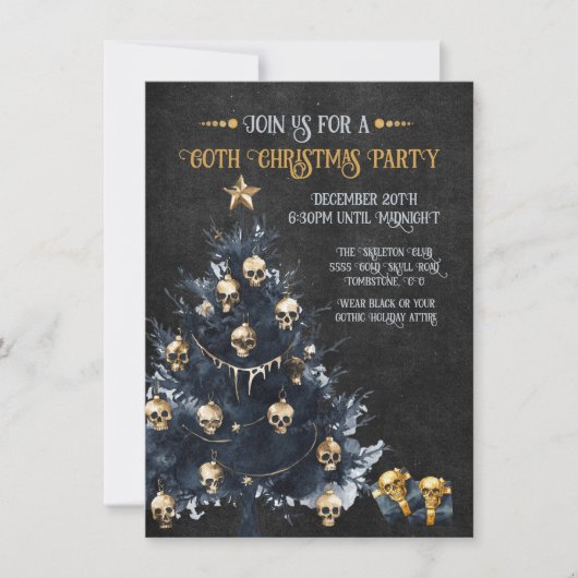 Gotisches Weihnachtsfest Party Gold & Black Einladung (Vorderseite)