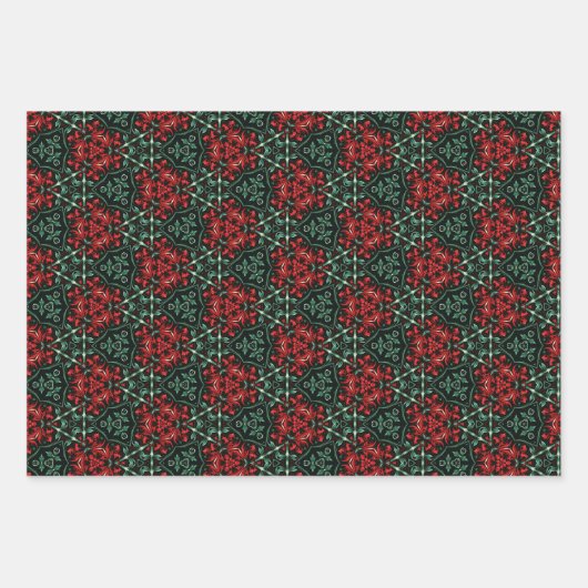 Gotisches Weihnachtsmuster mit Rot & Grün-Blüte Geschenkpapier Set (Vorderseite 2)