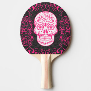 Gotisches Zuckerschädel-Rosa-Schwarz-Klingeln Pong Tischtennis Schläger