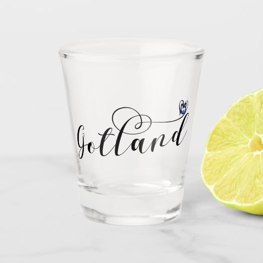 Gotland Flag Heftskriptdesign, Schweden Schnapsglas (Vorderseite)