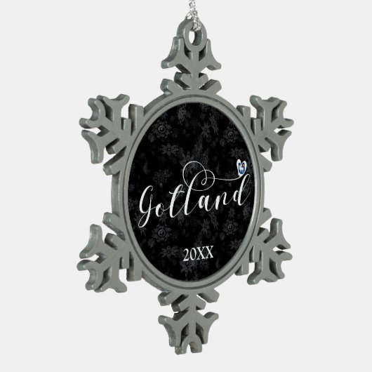 Gotland Flag Heftskriptdesign, Schweden Schneeflocken Zinn-Ornament (Links)