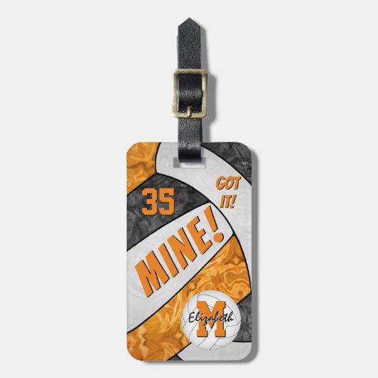 Got's! Volleyball in schwarz-orangefarbenen Mannsc Gepäckanhänger (Vorderseite vertikal)