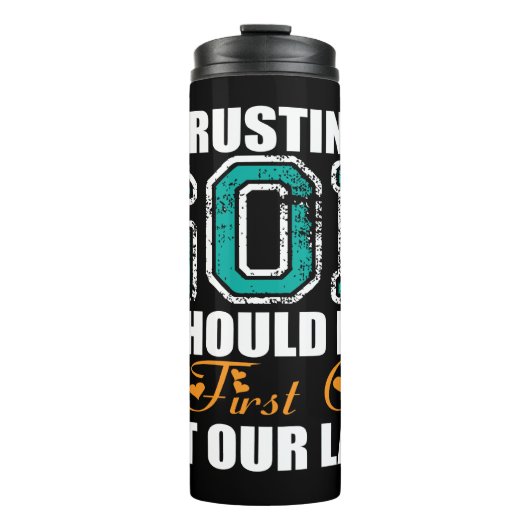 Gott als unsere erste Option vertrauen Thermosbecher (Vorderseite)