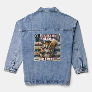 GOTT BLESS AMERICA UND KAFFEE Niedliches Eichhörnc Jeansjacke