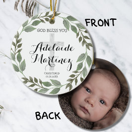 Gott Bless Christening Taufe Grün botanisch Keramik Ornament