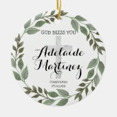 Gott Bless Christening Taufe Grün botanisch Keramik Ornament (Vorne)