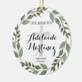 Gott Bless Christening Taufe Grün botanisch Keramik Ornament (Links)