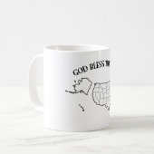 GOTT BLESS THE USA mit US-Kontur Kaffeetasse (Vorderseite Links)