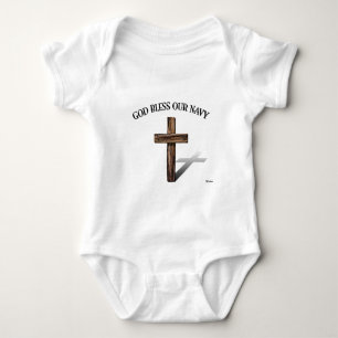 GOTT BLESS UNSERE NAVY mit robustem Kreuz Baby Strampler