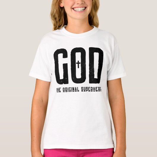 Gott Das originelle Superhelden-Bibelkreuz-Mädchen T-Shirt (Vorderseite)