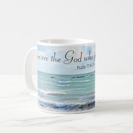 Gott, der Wunder vollbringt Ozean Blue Bible Verse Kaffeetasse (Vorderseite Links)