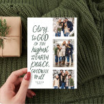 Gott drei Foto religiöses Weihnachtsgrün Feiertagskarte<br><div class="desc">Ruhm Gott in der höchsten! Diese religiöse Weihnachtskarte zeigt drei Fotos zusammen mit dem Bibelvers von Luke 2:14 in handgeschriebenem Stil. Diese drei Foto Christliche Weihnachtskarte ist ideal für aussagekräftige Weihnachtsgrüße. Der Typ auf der Vorderseite ist grün und der Rücken in einem passenden Grün mit weißen Punkten. Es gibt Platz...</div>