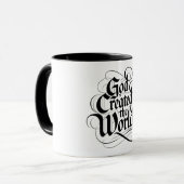 Gott erschuf die Welt Tasse (Vorderseite Links)