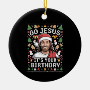Gott, es ist dein Geburtstag Ugly Weihnachtskraut Keramik Ornament