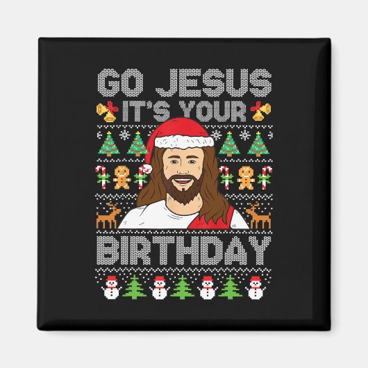 Gott, es ist dein Geburtstag Ugly Weihnachtskraut Magnet (Vorne)