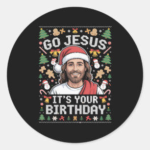 Gott, es ist dein Geburtstag Ugly Weihnachtskraut Runder Aufkleber