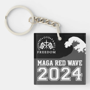 Gott Familie Land Freiheit 2024 MAGA Rote Welle Schlüsselanhänger