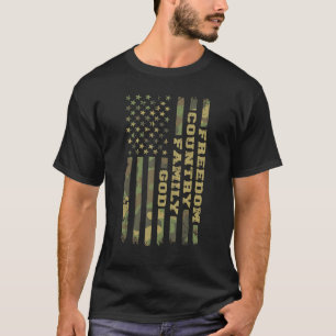 Gott Familie Land Freiheit Vintage-Tarnung Amer T-Shirt