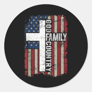 Gott Familie Land Patriotisch Christlich Vintage U Runder Aufkleber