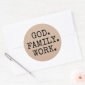 Gott. Familie. Work. Christliches Angebot Runder Aufkleber (Umschlag)