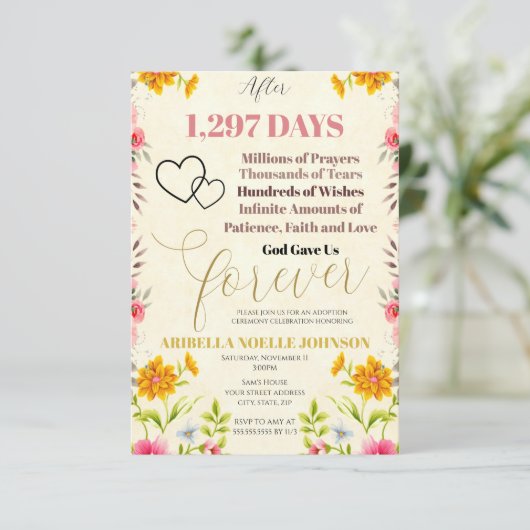 Gott gab uns für immer bearbeitbare Adoption Einla Einladung (Stehend Vorderseite)