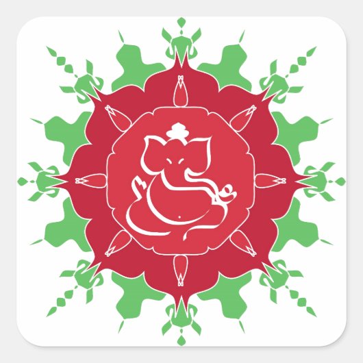 Gott Ganesha auf roter Blume Quadratischer Aufkleber (Vorderseite)