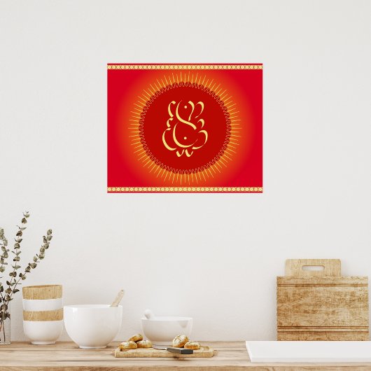 Gott Ganesha mit Sonnenstrahlen Poster (Küche)
