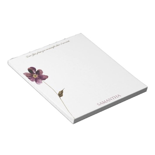 Gott geben mir Kraft Lila Blume Personalisiert Notizblock (angewinkelt)