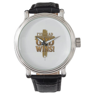 Gott gewinnt christliches Vintage-Kreuz-Typografie Armbanduhr