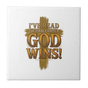 Gott gewinnt christliches Vintage-Kreuz-Typografie Fliese