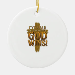 Gott gewinnt Christliches Vintage-Kreuz-Typografie Keramik Ornament