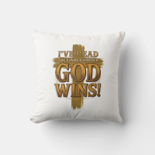Gott gewinnt christliches Vintage-Kreuz-Typografie Kissen