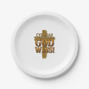 Gott gewinnt christliches Vintage-Kreuz-Typografie Pappteller