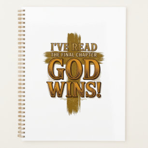 Gott gewinnt christliches Vintage-Kreuz-Typografie Planer