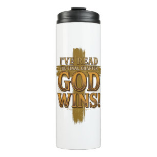 Gott gewinnt christliches Vintage-Kreuz-Typografie Thermosbecher