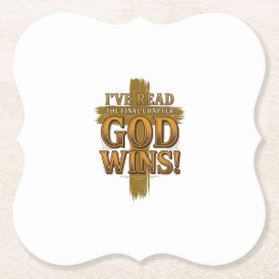 Gott gewinnt christliches Vintage-Kreuz-Typografie Untersetzer